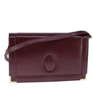 CARTIER Must Line Shoulder Bag Leather Bordeaux Gold Auth mr732